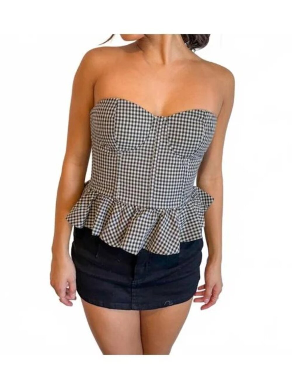 OLIVACEOUS Keep Me In Check Blue and White Gingham Top Medium